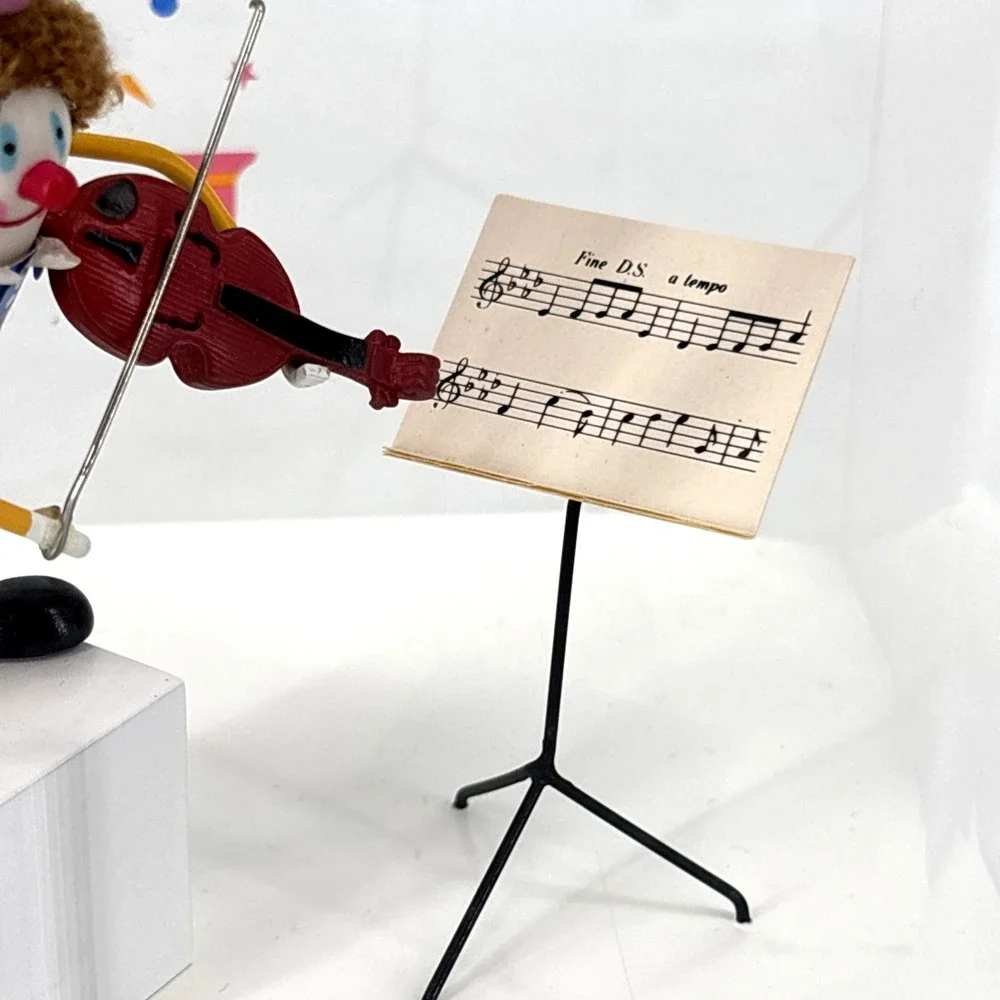 Vintage Jeco Clown Playing Violin Clock Japan Working Acrylic Case 60s 70s READ!